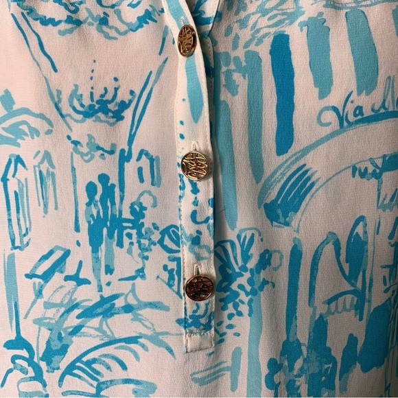 Lilly Pulitzer Women’s Blue White Silk La Via es Loca Elsa Blouse Size Small - Picture 6 of 14